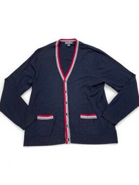Brooks Brothers Italian Merino Wool Button Cardigan Sweater Blue Red Men's XL